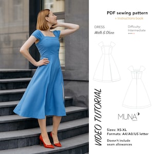Women dress pattern, Size XS - XL, A0 A4 Us letter, Dress pattern woman, Woman dress pattern, Woman&#39;s patterns, Party dress pattern, MUNA.