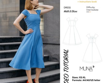 Molde para costura de vestido de festa feminino, MUNA (A4/A0/Carta EUA)