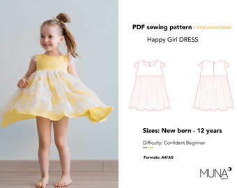 Lace dress girl pattern, Sizes: New born - 12 years,  A0 A4, Girl dress sewing pattern, sewing patterns for girls,  PDF dress patterns girls