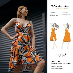 Overlap dress pattern, Size Xs - XL, Formats A0, A4, US letter, Silk dress pattern, Woman dress sewing pattern, Pdf Pattern, MUNA Patterns