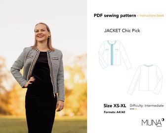 Frauen Jacke Schnittmuster, Größe XS-XL, A0 A4, Schnittmuster PDF