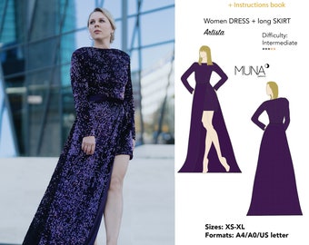 Velour Sequin Party Dress Sewing Pattern, XS-XL (PDF pattern)