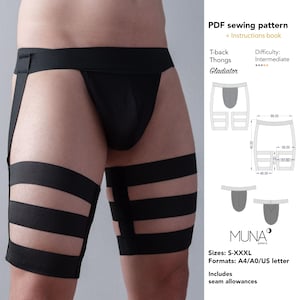 Men Underwear pattern, Men's bikini pattern, Men T-back thongs pattern, Size S - Xxxl, Format A4, A0, US letter, Thongs men pattern, Muna