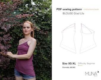 Blouse pattern, Size XS-XL, Format A4 A0, Sewing pattern PDF, Blouse pattern woman, Woman blouse pattern, Woman's patterns, Blouse pattern