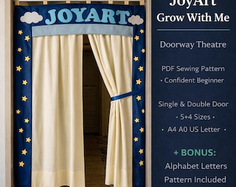 JoyArt Grow With Me Theatre — Molde de Costura em PDF | Teatro de Fantoches para Porta para Crianças | Porta Simples e Dupla