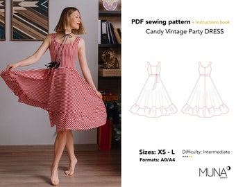 Party dress pattern, Size XS-L, A0 A4, Sewing pattern PDF, Dress pattern woman, Woman dress pattern, Party dress pattern, Dress pattern