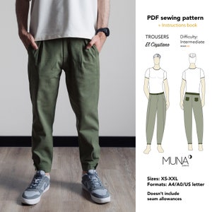 Men trousers sewing pattern. Sizes XS-XXL. A4 A0 Us letter.  Men pants pattern. Men pants pattern pdf. Men pants sewing pattern. El Capitano