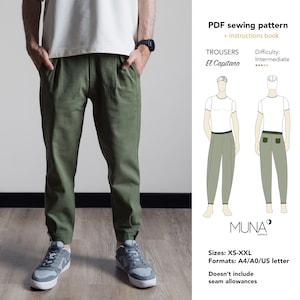 Men trousers sewing pattern. Sizes XS-XXL. A4 A0 Us letter.  Men pants pattern. Men pants pattern pdf. Men pants sewing pattern. El Capitano