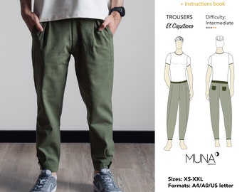 Men trousers sewing pattern. Sizes XS-XXL. A4 A0 Us letter.  Men pants pattern. Men pants pattern pdf. Men pants sewing pattern. El Capitano