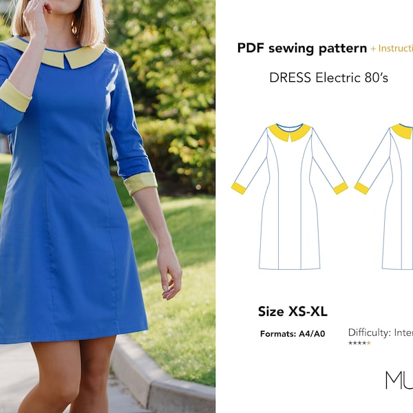 Electric dress, Size XS - XL, A0 A4, Sewing pattern PDF, Dress pattern woman, Vintage dress pattern, Woman's pattern, Party dress pattern