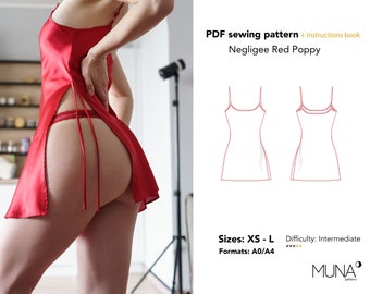Red Poppy Negligee Sewing Pattern PDF, Xs-L