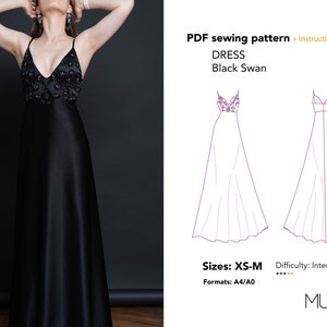 Black Swan Dress Sewing Pattern, Evening Gown (PDF pattern)