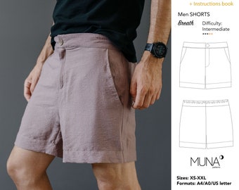 Patrón de costura shorts hombre Pdf, Talla XS XXL, Formato A4 A0 carta  US, Patrón shorts hombre, patrones de costura para hombre, Muna