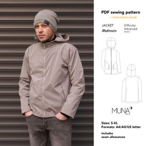 Men Jacket PDF pattern, Size S-XL, A0 A4 us letter, Rain jacket sewing pattern, Jacket PDF Sewing Pattern, Men jacket pdf pattern.