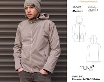Men Jacket PDF pattern, Size S-XL, A0 A4 us letter, Rain jacket sewing pattern, Jacket PDF Sewing Pattern, Men jacket pdf pattern.
