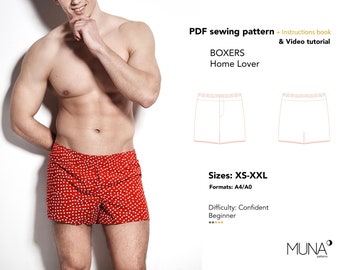 Underwear men PDF sewing pattern, Size XS - XXL, Format A4 A0, Home Lover underwear men pattern, boxer pattern men, sewing patterns for men