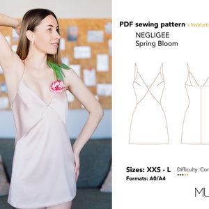 Patrón negligee, Talla XXS - L, A4 A0 Carta estadounidense, Patrón peignoir, Patrón de boda, Patrones nupciales, Patrón de costura Negligee