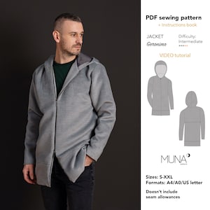 Men cardigan pattern, Size S-XXL, A0 A4 US letter, men coat pattern, coat Sewing Pattern, Coat pattern pdf, men pattern, Muna Patterns