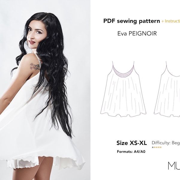 Peignoir pattern, Sewing pattern PDF,  Size XS - XL, A4, Peignoir pattern, Woman night dress pattern, Woman's patterns, Negligee pattern