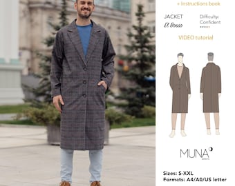 Men cardigan pattern, Size S-XXL, A0 A4 US letter, men jacket pattern,  jacket Sewing Pattern, Cardigan pattern pdf, Muna Patterns
