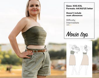 Molde de costura em PDF para bustiê - Tamanhos XXS a XXL - Formato A4/A0/Carta EUA - Molde de bustiê estilo espartilho - Download instantâneo - Padrões Muna