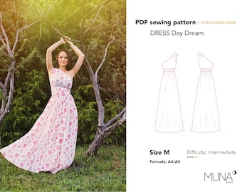 Woman dress pattern, Size M, Format A4/US Letter, Dress pattern woman, Sewing pattern PDF, Party dress pattern, MUNA patterns