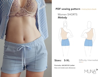 Women's Shorts Sewing Pattern, Size S-XL (PDF pattern)