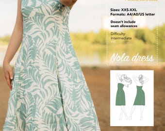Molde de vestido de verão Nola, Molde de costura em PDF, Tamanho XXS - XXL, Carta A0 A4 EUA, Molde de vestido, Molde de vestido feminino, Molde de vestido midi em PDF