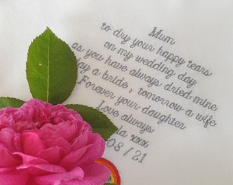 Wedding Mother of the Bride Lace Handkerchief (Verse 3), personalised embroidered hankie, wedding gift, Luxury personalised wedding gift