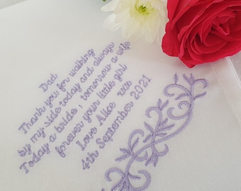 Father of the Bride Wedding Handkerchief (Verse 3), wedding day gift Hankie for Dad