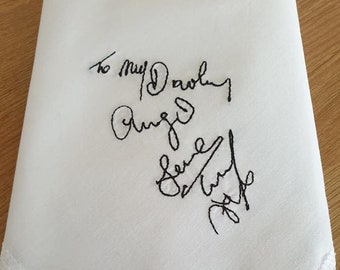Handwriting Men and Ladies Embroidered custom order Handkerchief- Luxury embroidered handwriting handkerchief-Handwriting gift
