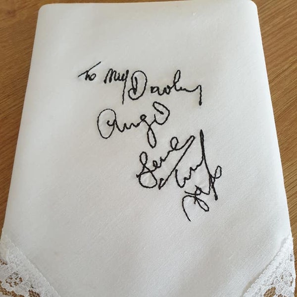 Handwriting Men and Ladies Embroidered custom order Handkerchief- Luxury embroidered handwriting handkerchief-Handwriting gift