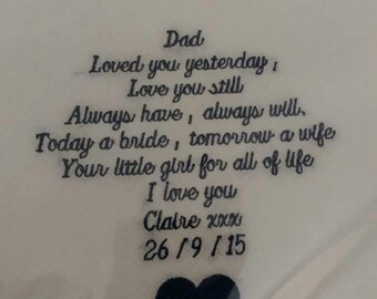 Father of the Bride Wedding Handkerchief (Verse 4), wedding day gift Hankie for Dad