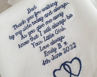 Wedding hankie Dad Handkerchief personalised father of the Bride, (Verse 1) custom hankie