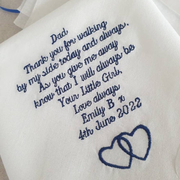 Wedding hankie Dad Handkerchief personalised father of the Bride, (Verse 1) custom hankie