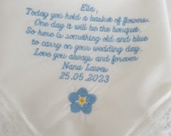 Flower girl hankie, Lace Handkerchief, Verse 3, personalised embroidered wedding hankie, wedding gift, Luxury personalised gift,