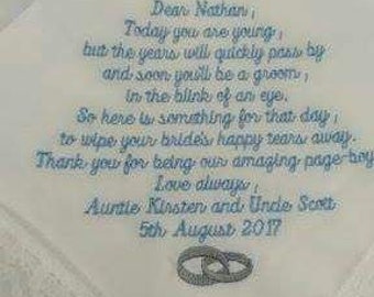 Personalised wedding hankie Page Boys Handkerchief, personalised custom hankie, wedding hanky