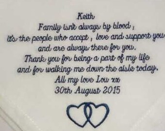Step Father Wedding Handkerchief (Verse 3), wedding day gift Hankie for Step Dad