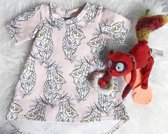 Baby jurkje met spookdiertjes | kleedje met dieren print | keuze uit lange en korte mouwen | roze jurk voor meisjes | aapjes