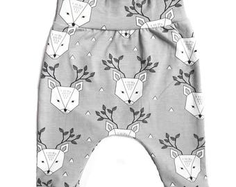 Baby harem pants with geometric deer print | nordic  design | monochrome trousers | infant till toddler size | baby leggings for boy or girl