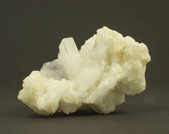 Purple fluorite on strontium matrix with white calcite crystal