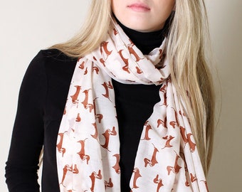 Adorable Bella Doxie Dachshund Dog Scarf, Animal Lover Shawl with Tassels, Gifts for Dog Lovers