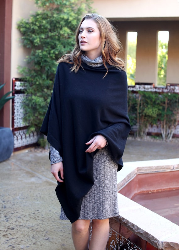 Organic Cotton Soft Poncho Sweater Wrap (Black). Eco friendly Holiday Gift Ideas for Her Organic Cotton Soft Poncho Sweater Wrap (Black). Eco friendly Holiday Gift Ideas for Her