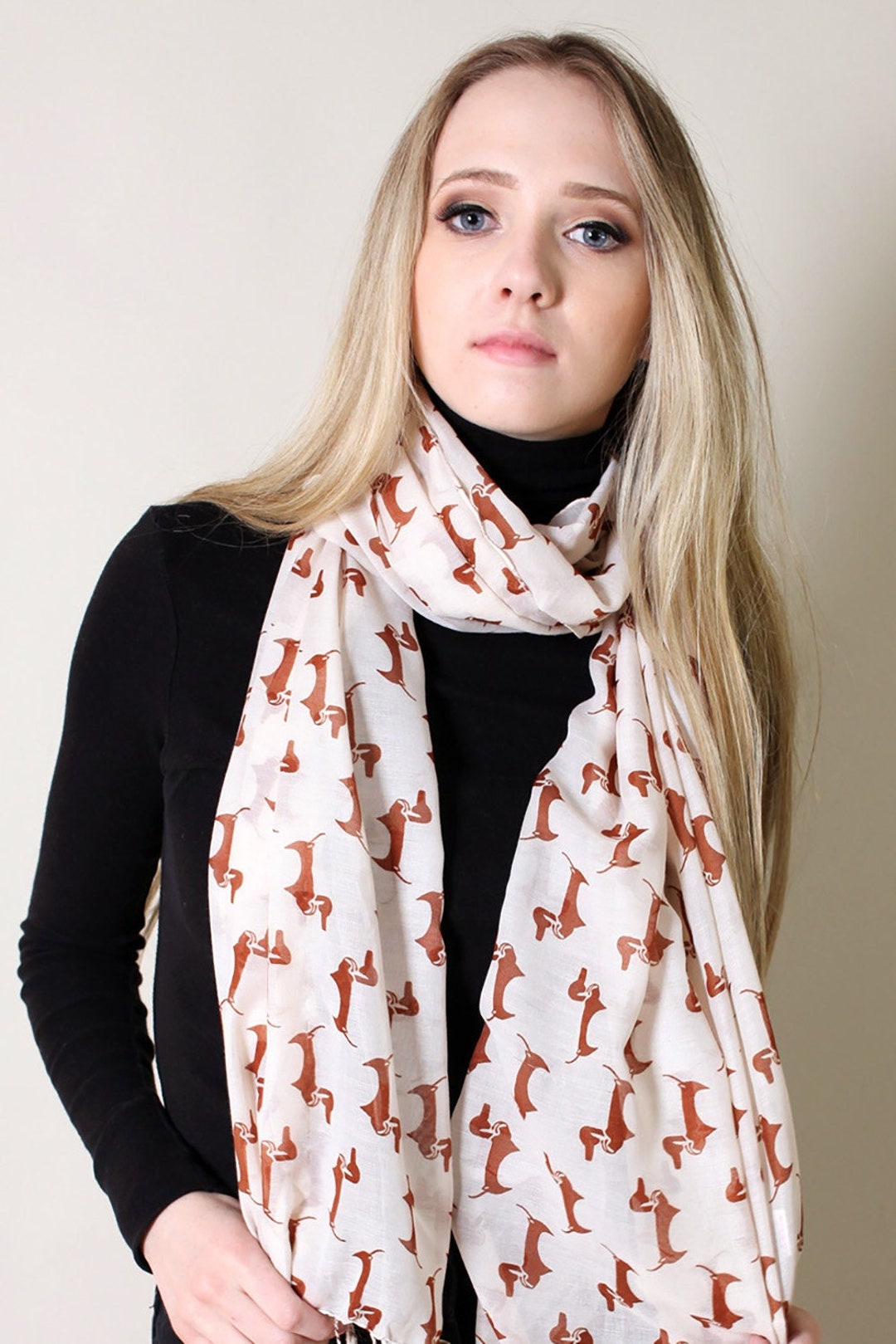 Adorable Bella Doxie Dachshund Dog Scarf, Animal Lover Shawl With