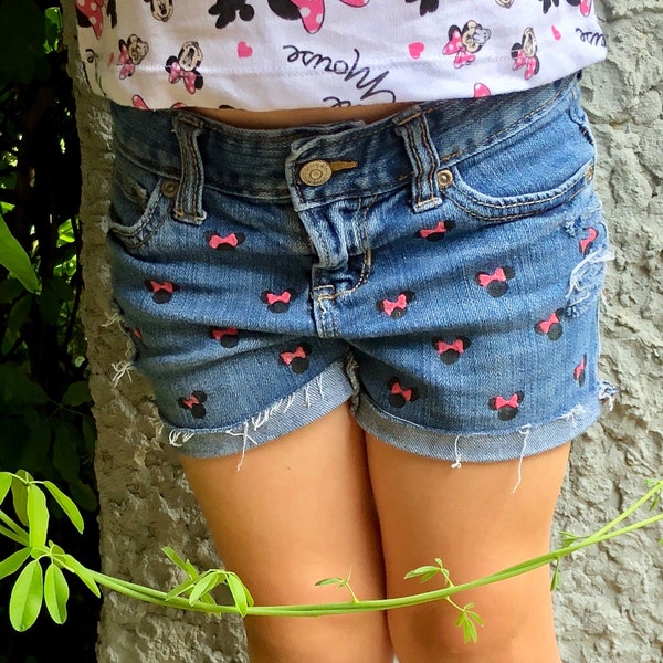 Minnie Mouse birthday Shorts Denim distressed ripped Jean Shorts Minnie Mouse Birthday