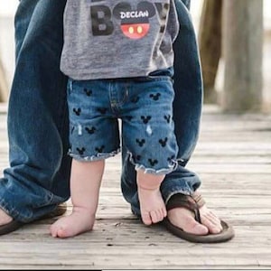 Mickey Mouse Boys Denim Cut Off Shorts Painted Jean Shorts Mickey Birthday Boys Jean Shorts