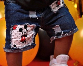 Mickey Mouse birthday black red made from Mickey Mouse fabric shorts