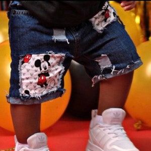 Mickey Mouse birthday black red made from Mickey Mouse fabric shorts
