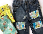 SpongeBob Squarepants birthday jeans fabric ripped distressed patches spongebob boys toddlers