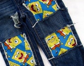 SpongeBob Squarepants birthday jeans shorts fabric ripped distressed patches spongebob boys toddlers